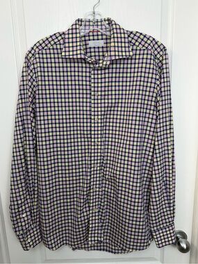 Eton Contemporary Fit Checkered Dress Shirt Size 41 Neck 16